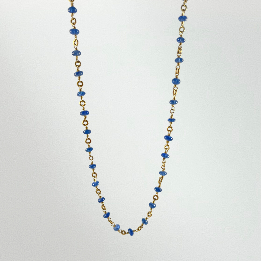 Blue Sapphire Cabochon Bead Necklace