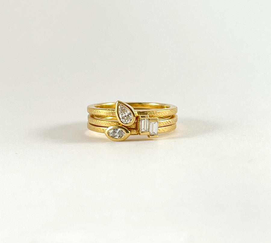 Diamond Pear, Marquis and Baguette Stacking Rings