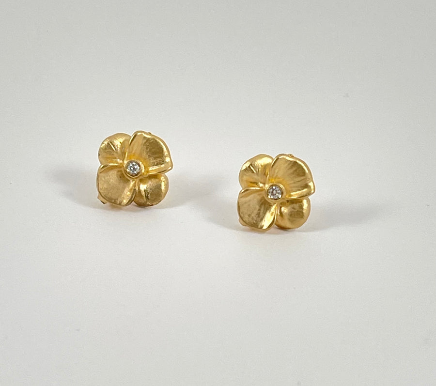 18k Yellow Gold Flower Stud Earrings