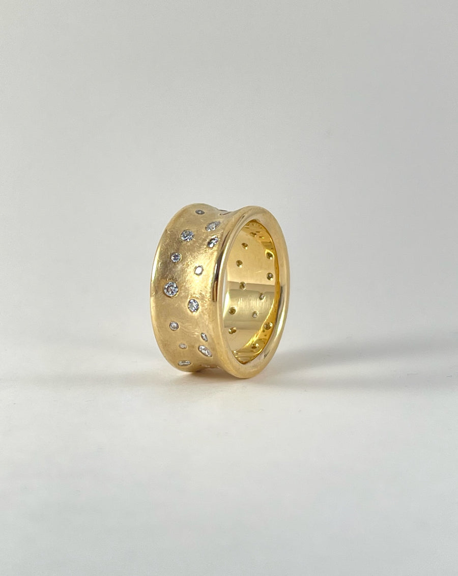 Chunky Wide Yellow Gold Ring with Diamonds