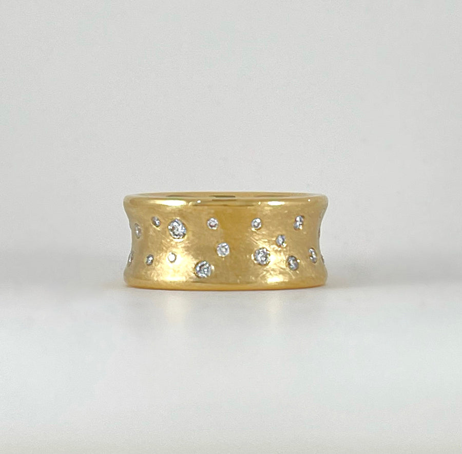 Chunky Wide Yellow Gold Ring with Diamonds