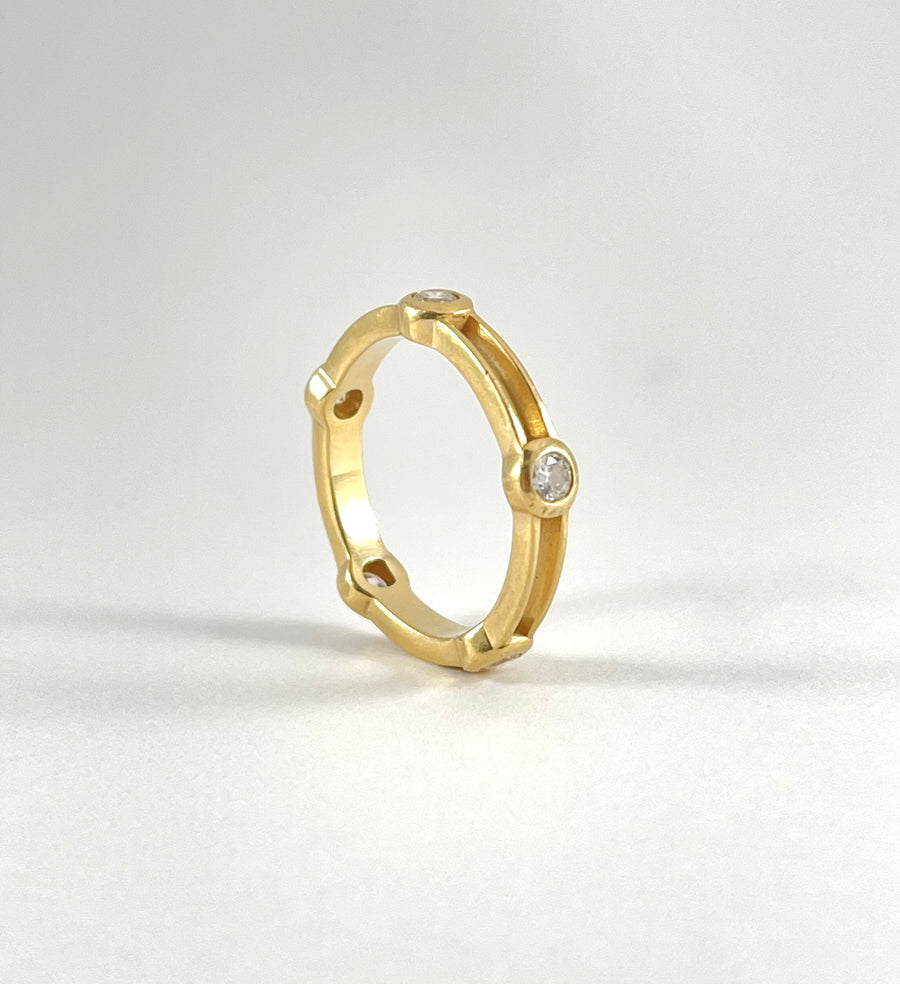 3mm White Diamond and Yellow Gold Stacking Ring