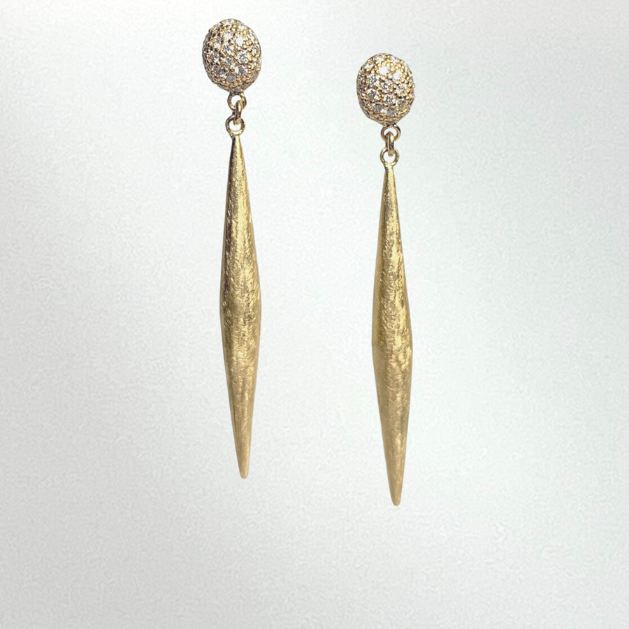 18K Yellow Gold and Pavé Diamond Drop Earrings