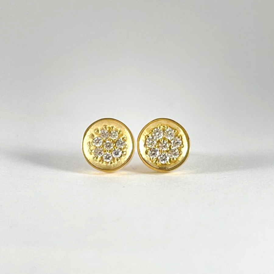 18k Yellow Gold and Pavé Diamond Stud Earrings