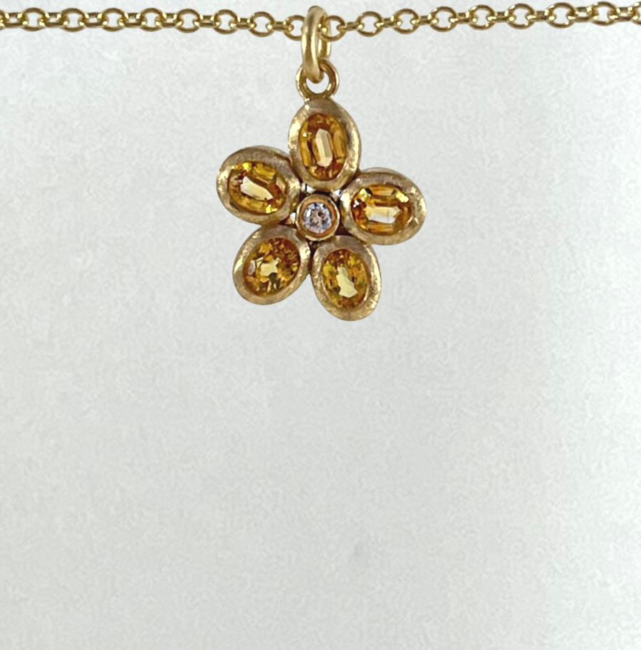 Oval Yellow Sapphire and Diamond Flower Charm