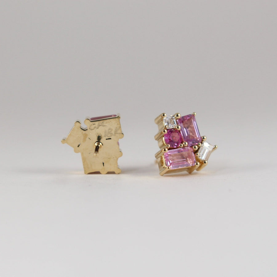 Pink Sapphire Cluster Stud Earrings