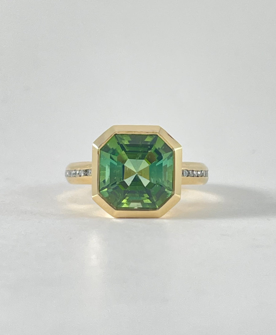 Green Tourmaline Asscher Cut Cocktail RIng