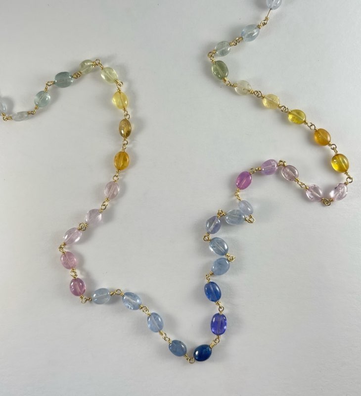 Multi- color Sapphire Pebble Necklace 17.5"