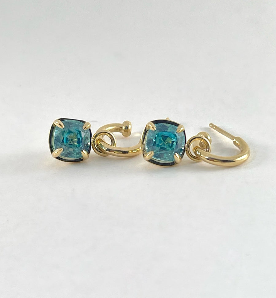 Chunky Hoops with Teal Zircon Drops