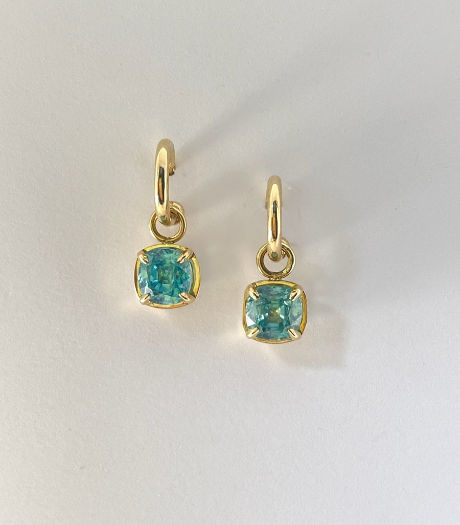 Chunky Hoops with Teal Zircon Drops