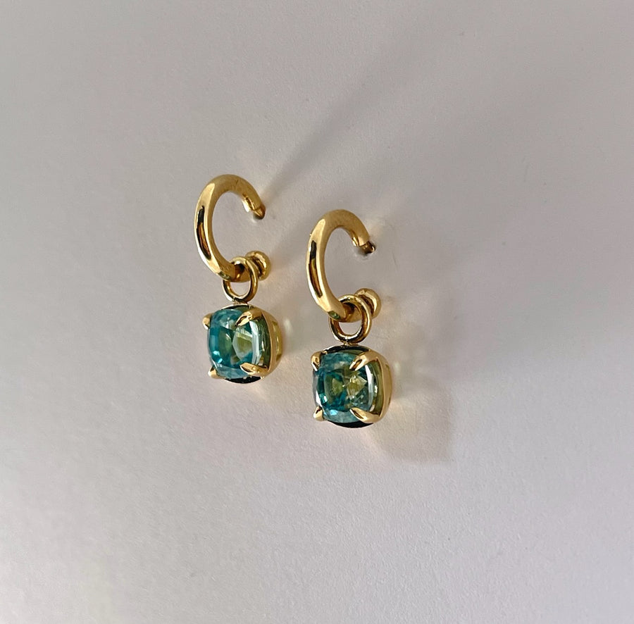 Chunky Hoops with Teal Zircon Drops