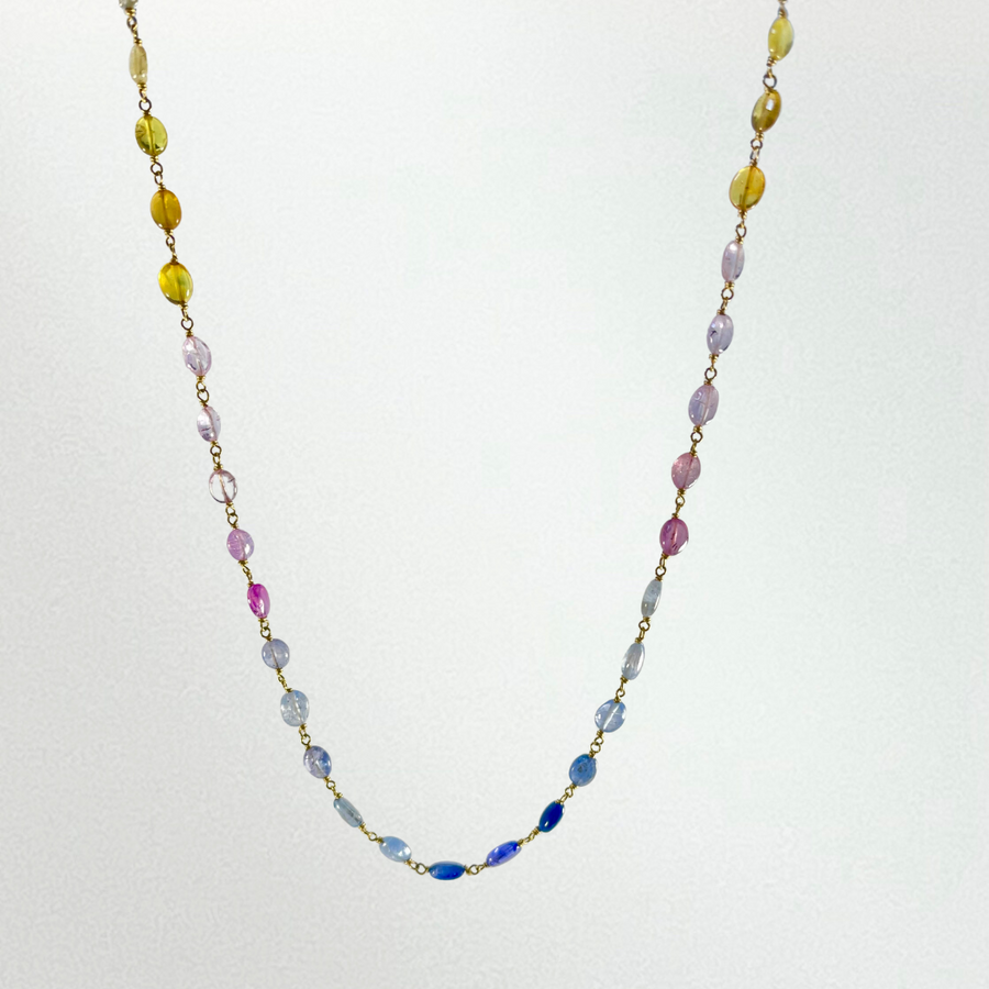 Multi- color Sapphire Pebble Necklace 17.5"