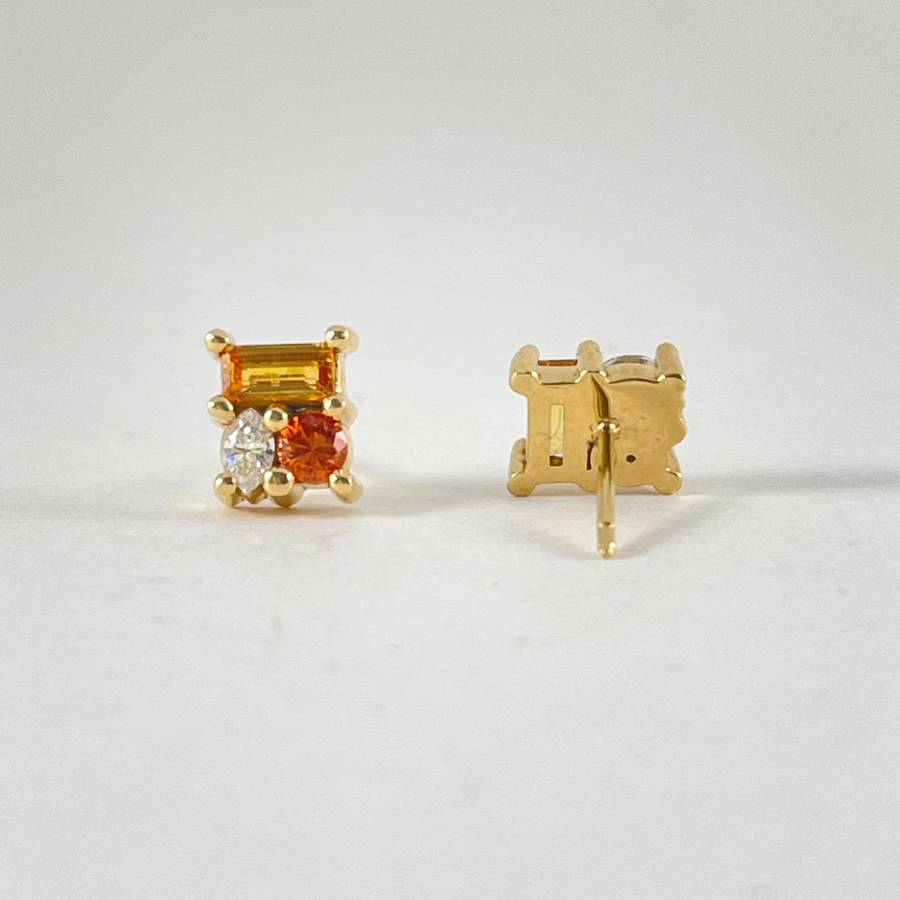 Yellow Sapphire and Diamond Cluster Stud Earrings