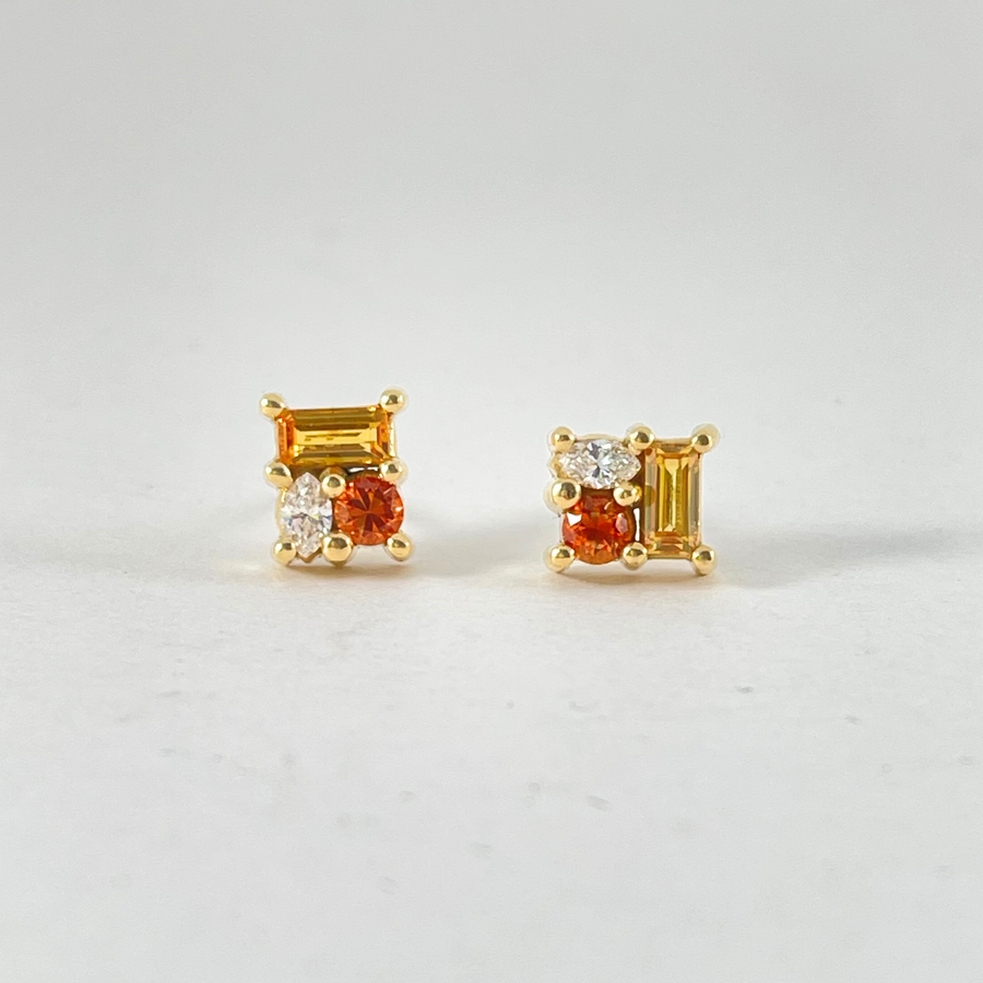 Yellow Sapphire and Diamond Cluster Stud Earrings