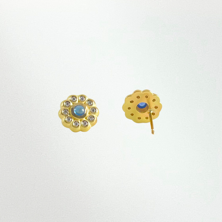 Blue sapphire and diamond rosette studs