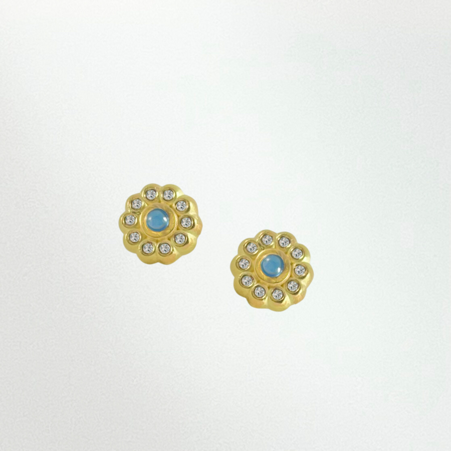 Blue sapphire and diamond rosette studs