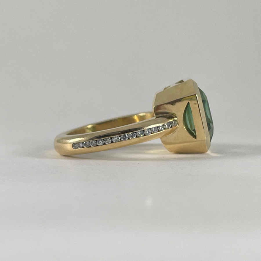 Green Tourmaline Asscher Cut Cocktail RIng