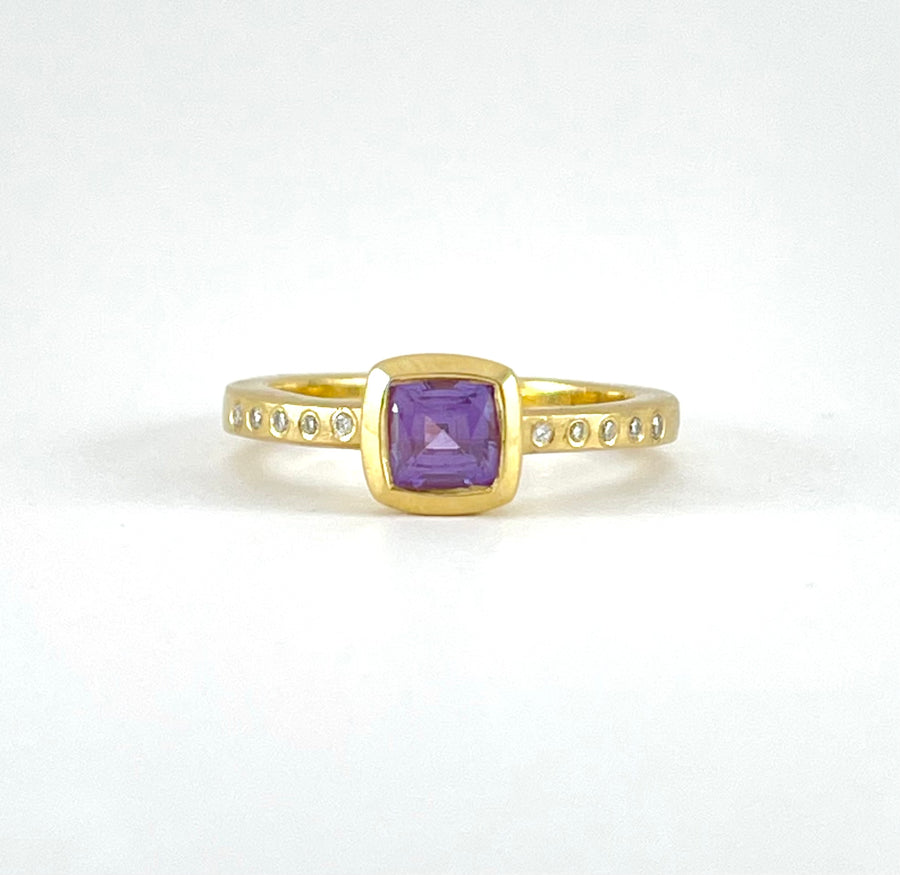Pink Purple Sapphire and Diamond Ring