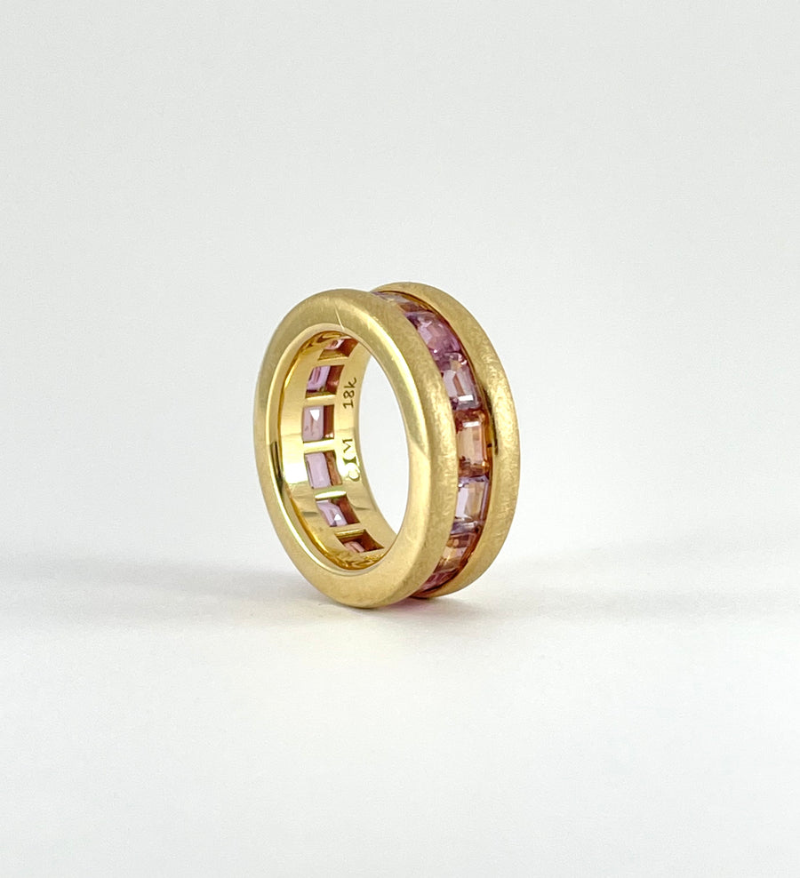 Emerald Cut Pink and Peach Sapphire Ring
