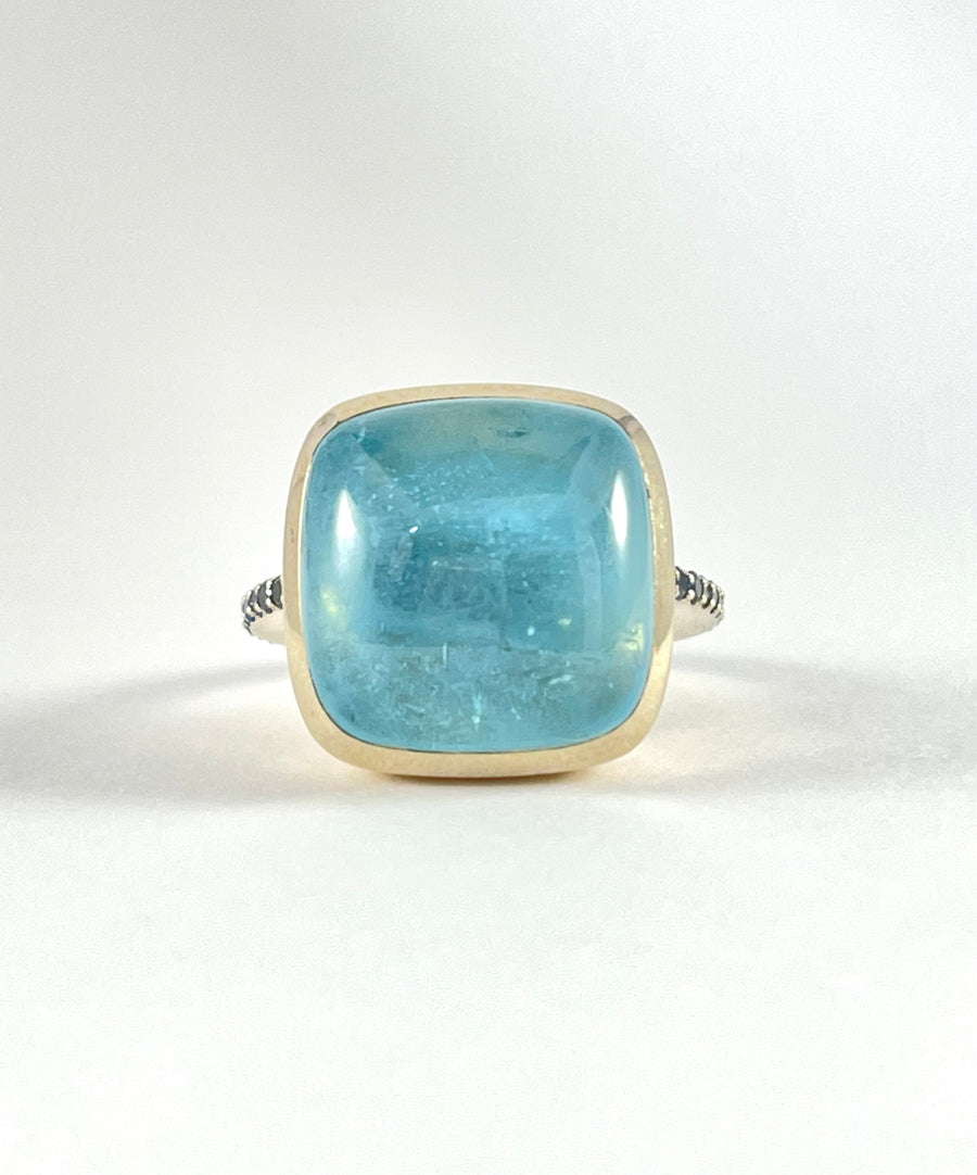 Cabochon Aquamarine and Blue Sapphire Cocktail Ring