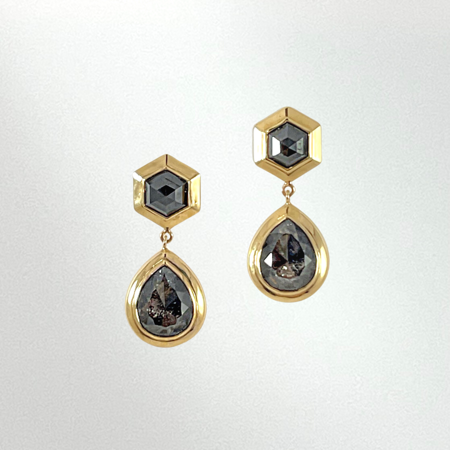 18k Yellow Gold and Black Diamond Drop Earrings