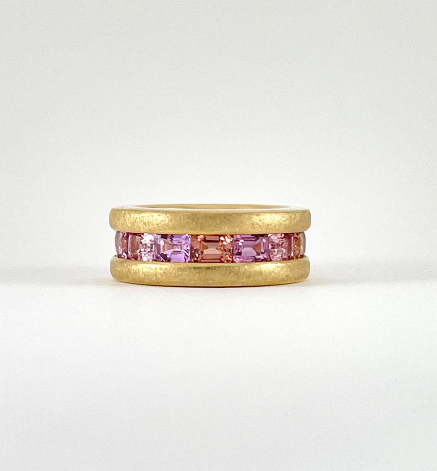 Emerald Cut Pink and Peach Sapphire Ring