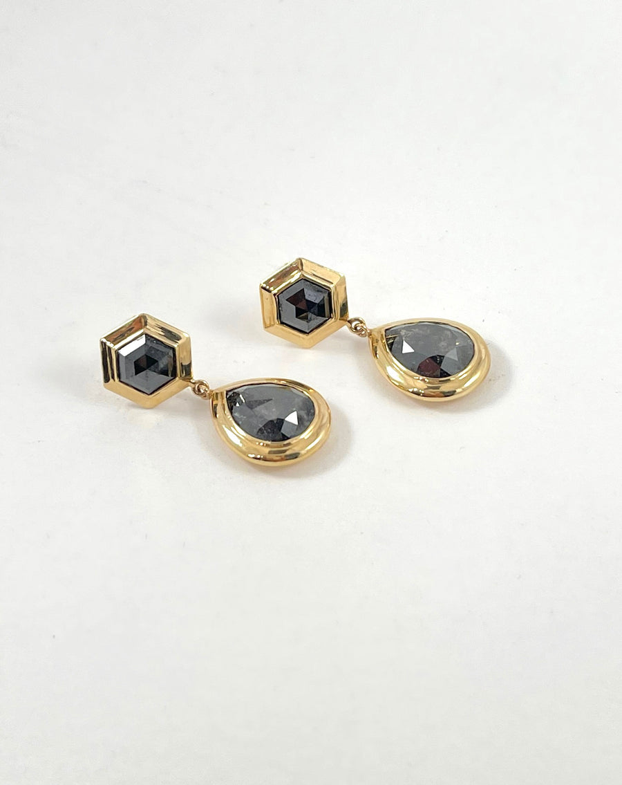 18k Yellow Gold and Black Diamond Drop Earrings