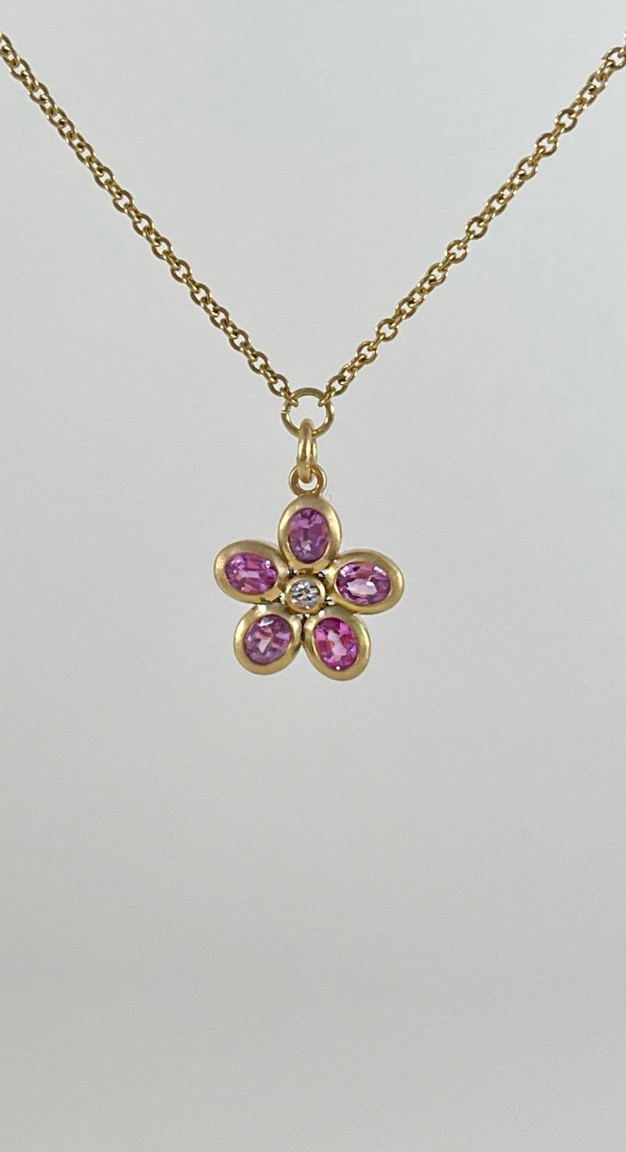 Pink Sapphire and Diamond Flower Pendant