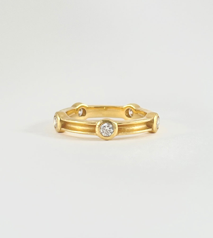 3mm White Diamond and Yellow Gold Stacking Ring