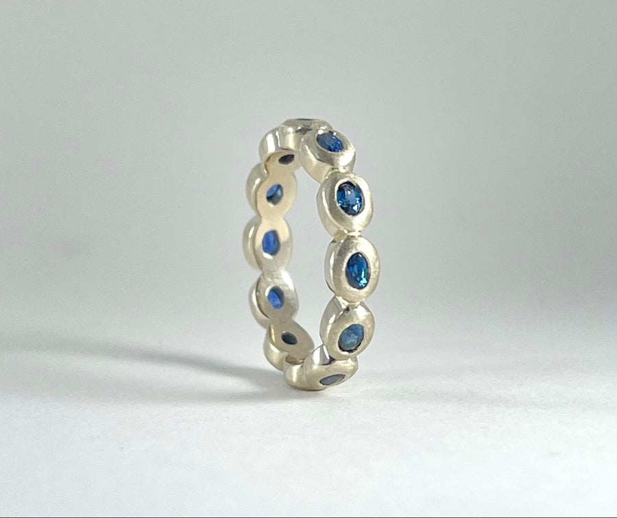 Oval Cut Blue Sapphire and White Gold Ring
