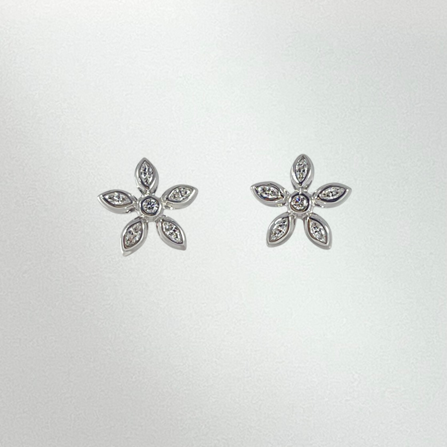 Marquise Diamond Flower Stud Earrings