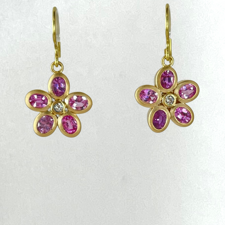 Oval Cut Pink Sapphire Flower Drop Earrings