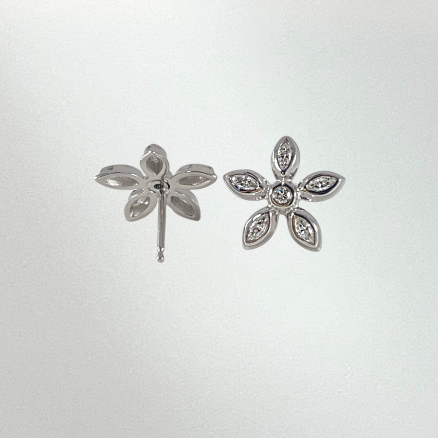 Marquise Diamond Flower Stud Earrings