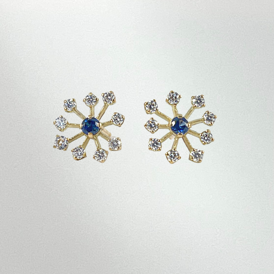 Sapphire and Diamond Starburst Stud Earrings in Yellow Gold