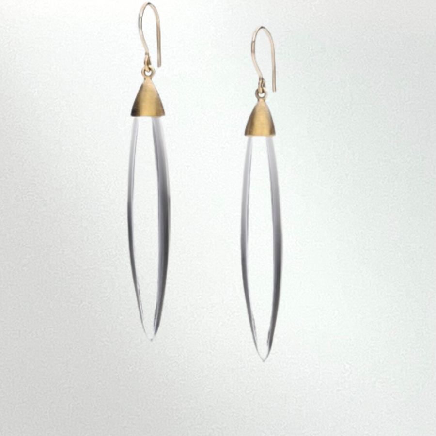 Rock Crystal Blade Earrings with Gold Tops