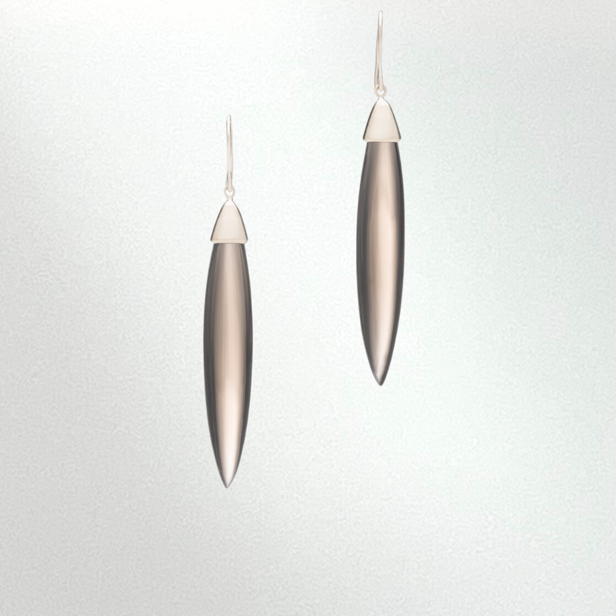 Smokey Quartz Blade Earrings with Gold Tops