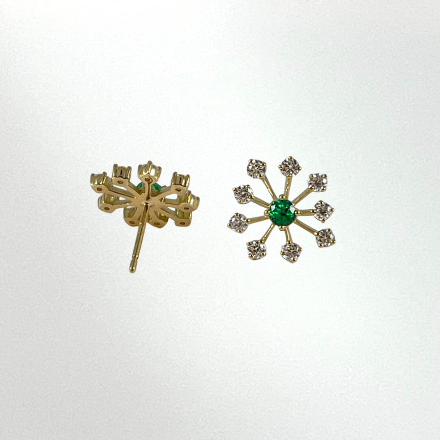 Emerald and Diamond Starburst Stud Earrings