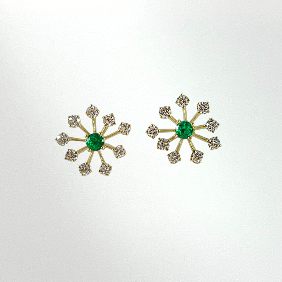 Emerald and Diamond Starburst Stud Earrings