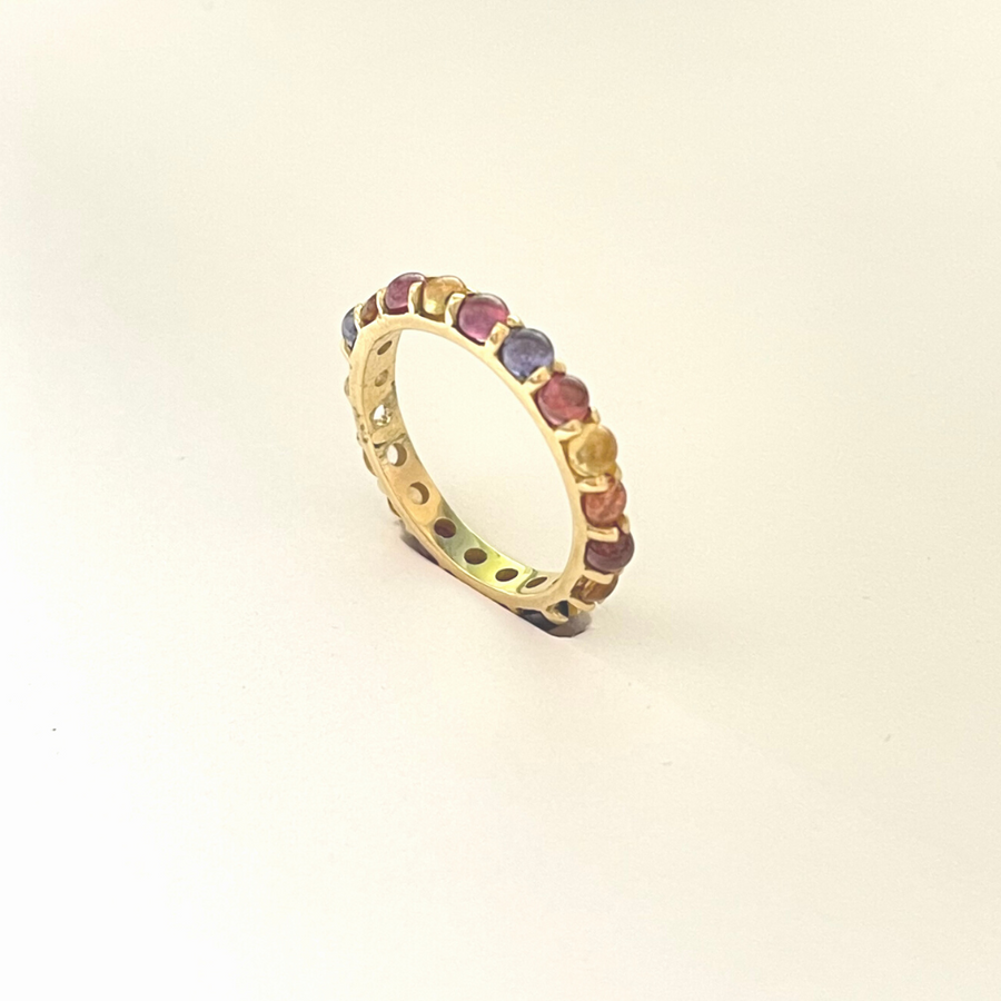 3mm Multi Color Cabochon Sapphire Ring