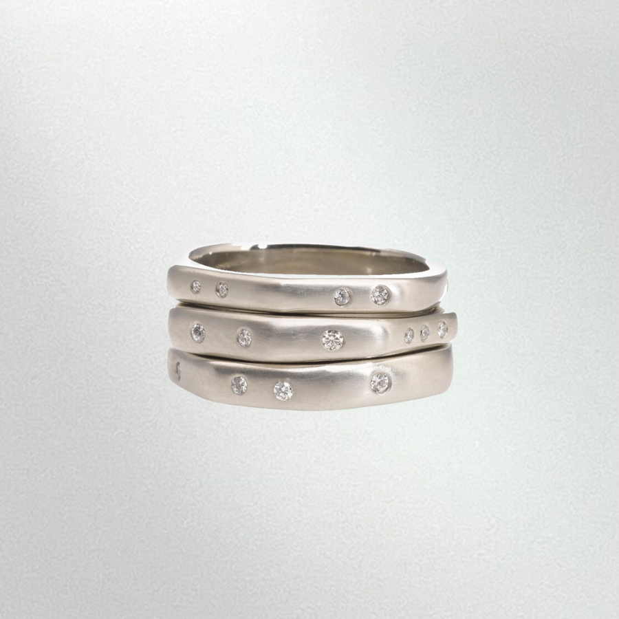 18k White Gold and Diamond Chunky Stacking Rings