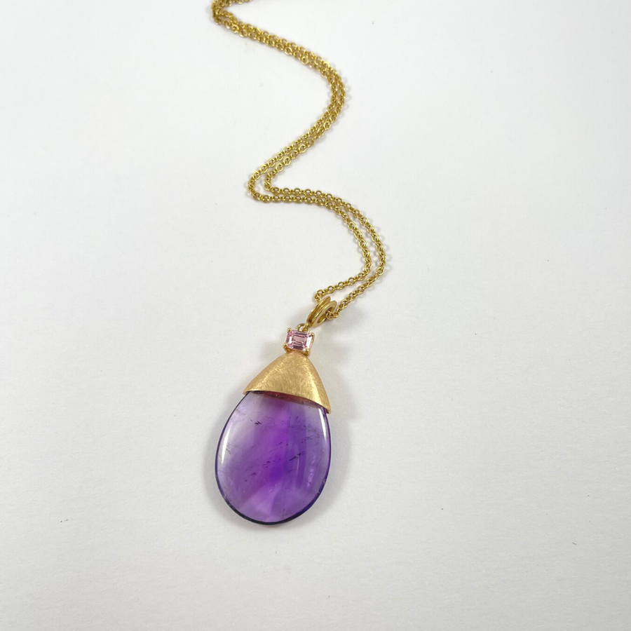 Amethyst Blade and Pink Sapphire Pendant