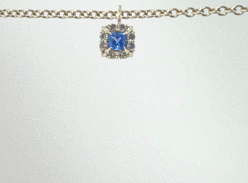 Diamond and Blue Sapphire White Gold Charm Necklace