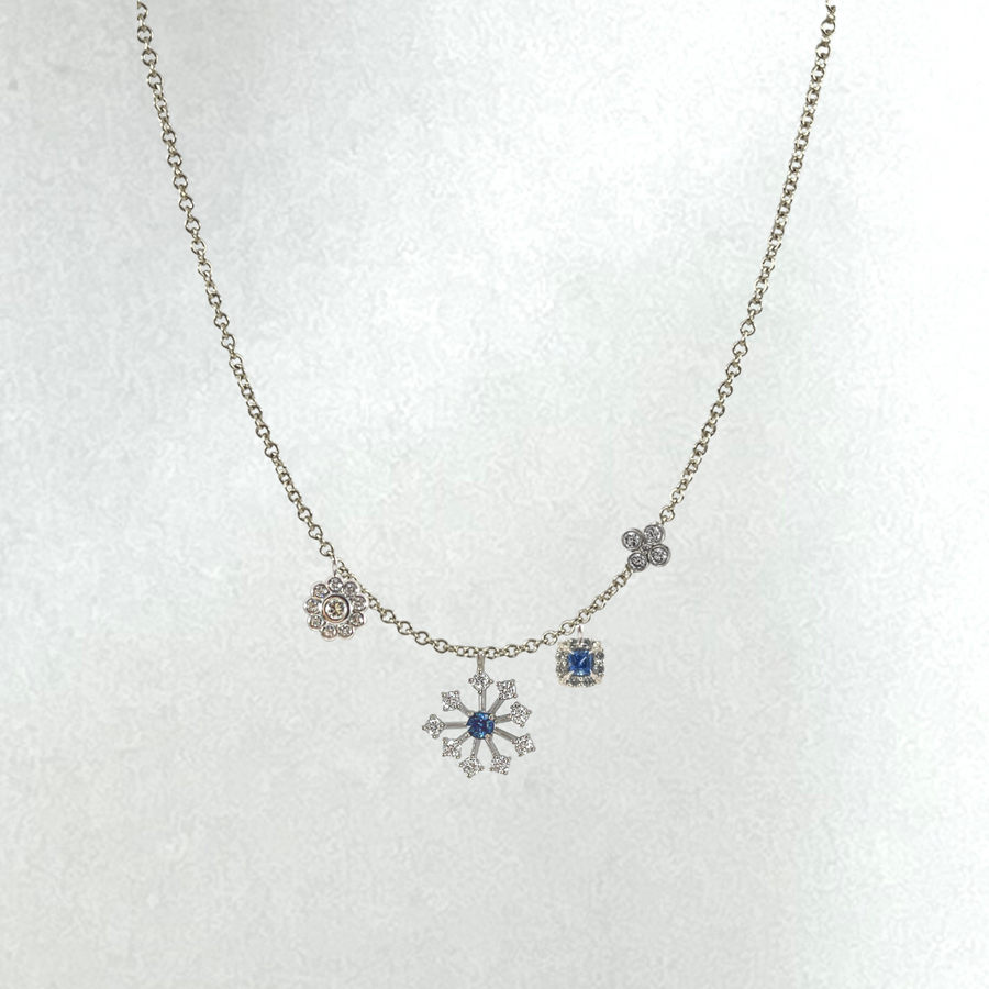 Diamond and Blue Sapphire White Gold Charm Necklace