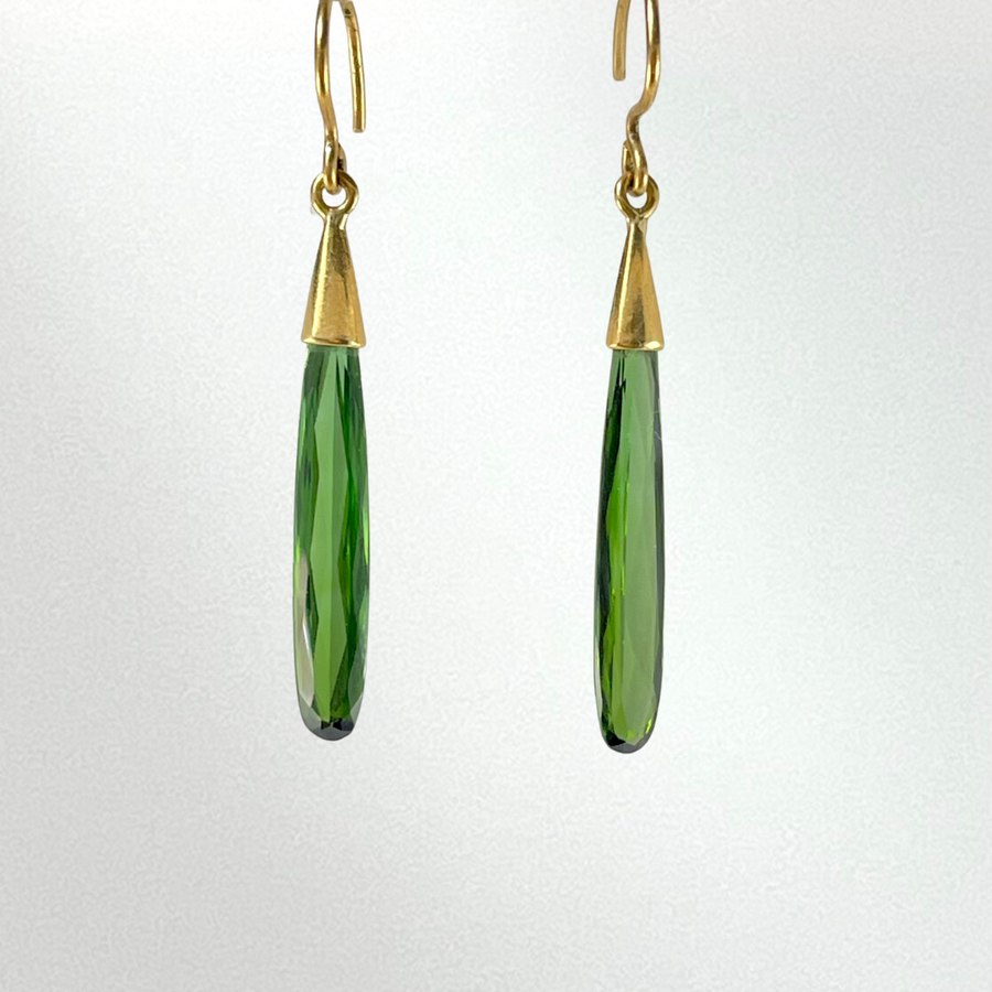 Green Tourmaline Drops with 18k Gold Caps