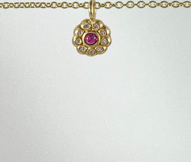 Cabochon Ruby and Diamond Rosette Charm