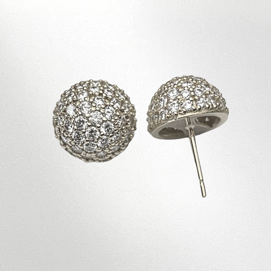 18k White Gold Pavé Half Dome Stud Earrings