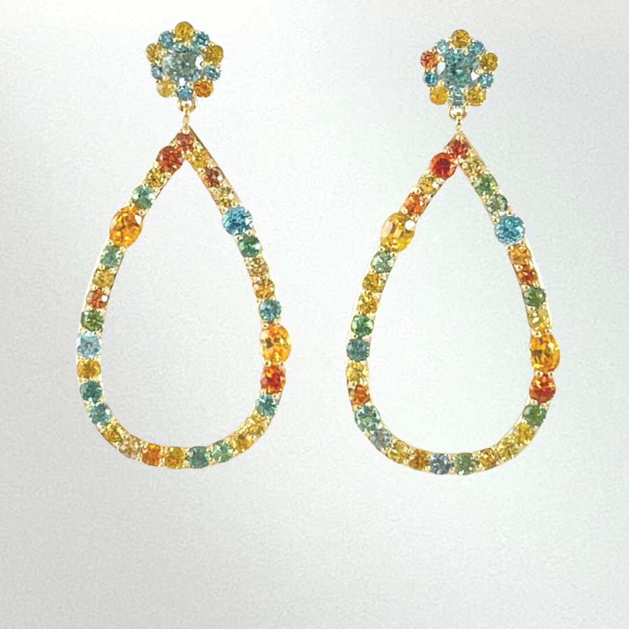 Multi - Color Sapphire Drop Earrings