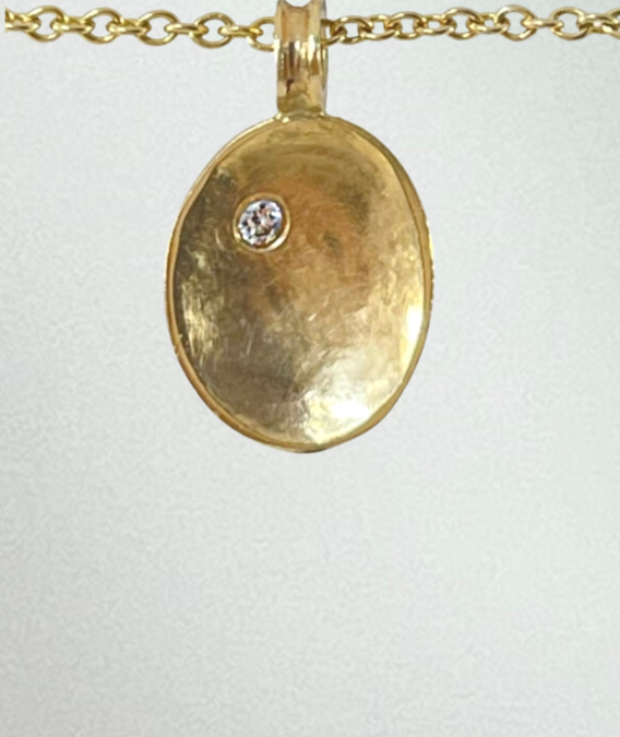Oval Gold Mini Tag Charm with White Diamond