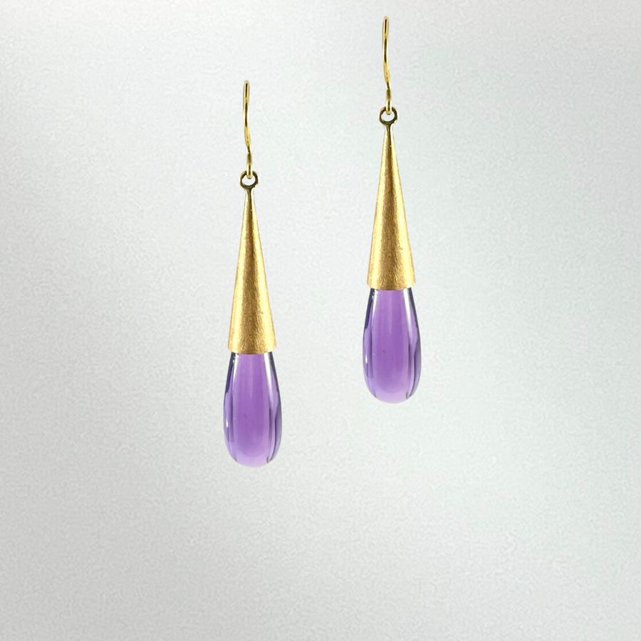 Amethyst Drops with Tall Gold Tops